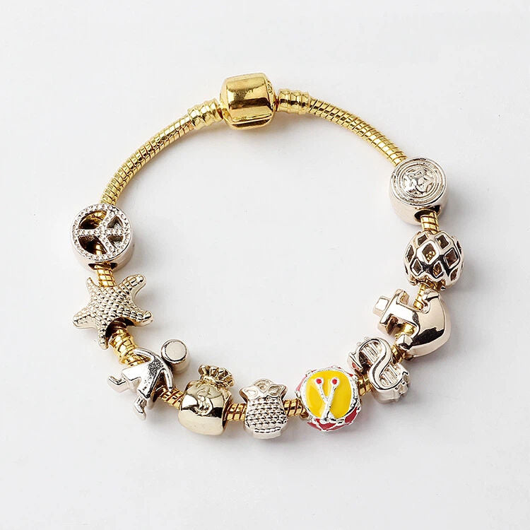 Golden Tropical Marine Life Anchor Money Bag Dollar Bead Bracelet(19cm)