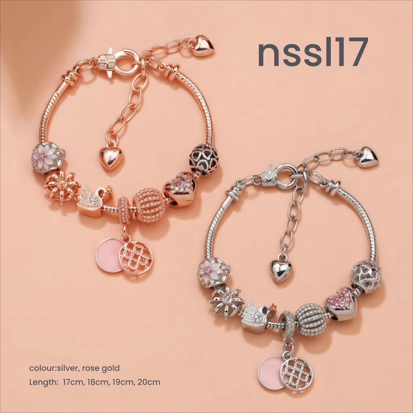 10 Styles Charm Bracelets Set: Colorful Alloy & Glass Beaded Bracelets, Adjustable Length 16-21cm(triple)