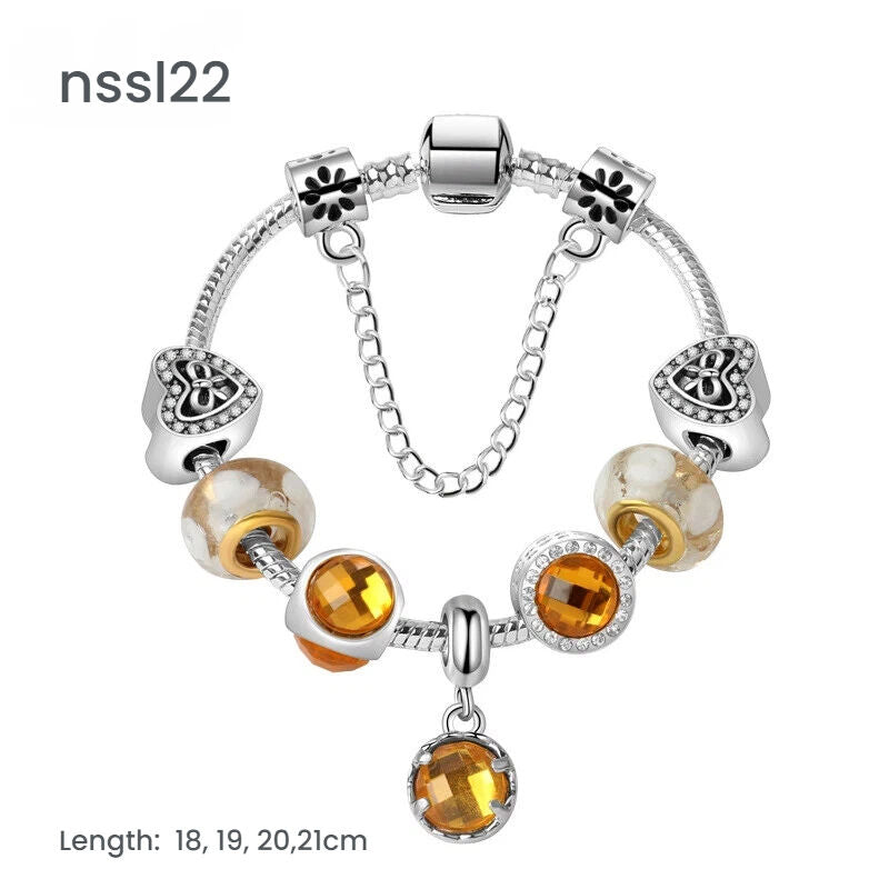 10 Styles Charm Bracelets Set: Colorful Alloy & Glass Beaded Bracelets, Adjustable Length 16-21cm(triple)