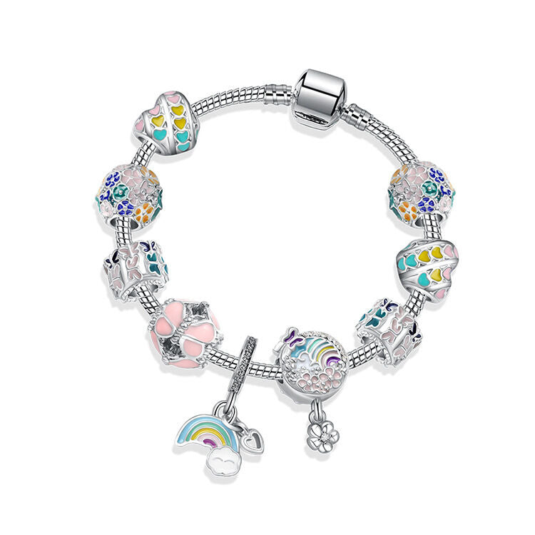 Sky-themed Heart Wreath Rainbow Pendant Alloy Bracelet(18cm)