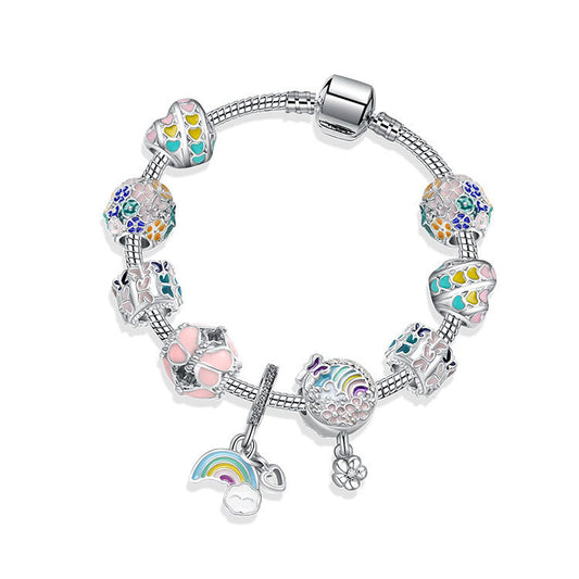 Sky-themed Heart Wreath Rainbow Pendant Alloy Bracelet(18cm)