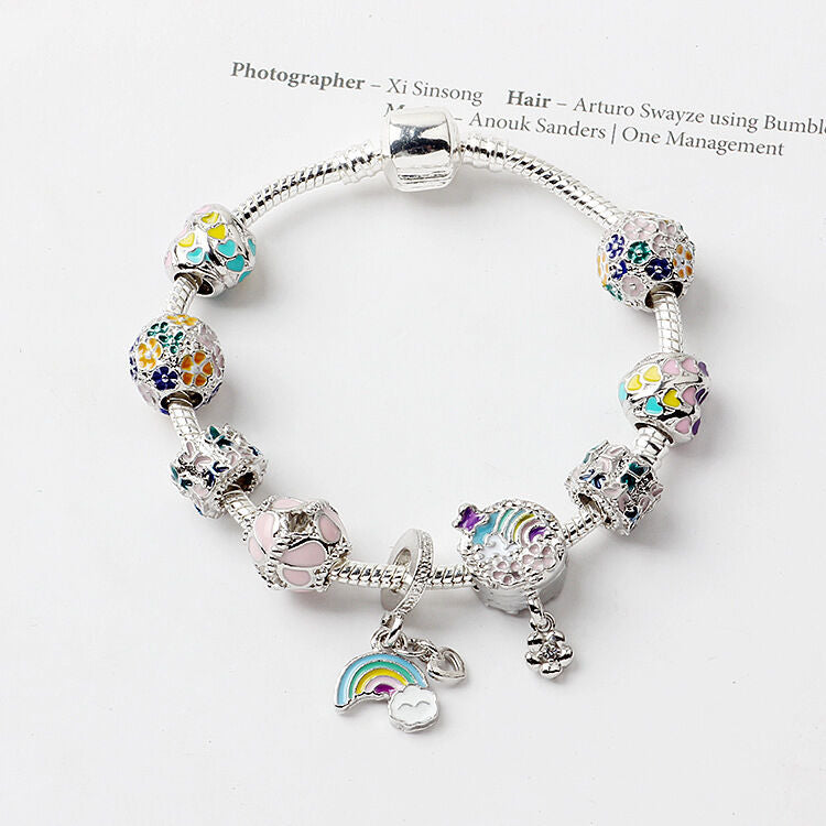 Sky-themed Heart Wreath Rainbow Pendant Alloy Bracelet(20cm)