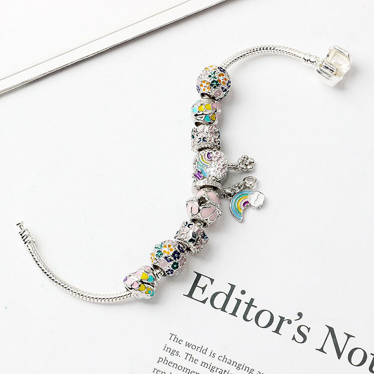 Sky-themed Heart Wreath Rainbow Pendant Alloy Bracelet(20cm)