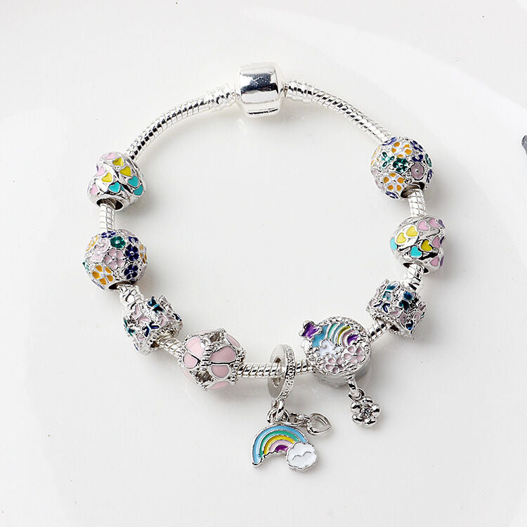 Sky-themed Heart Wreath Rainbow Pendant Alloy Bracelet(20cm)