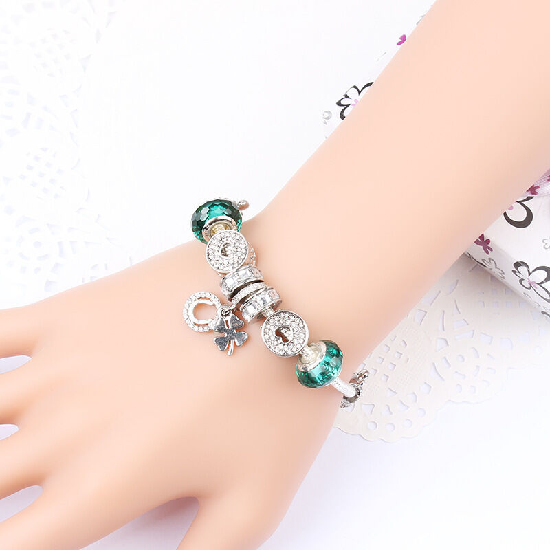 Charm Bracelet with Tortoise, Heart, Clover Pendant(Green,20cm)