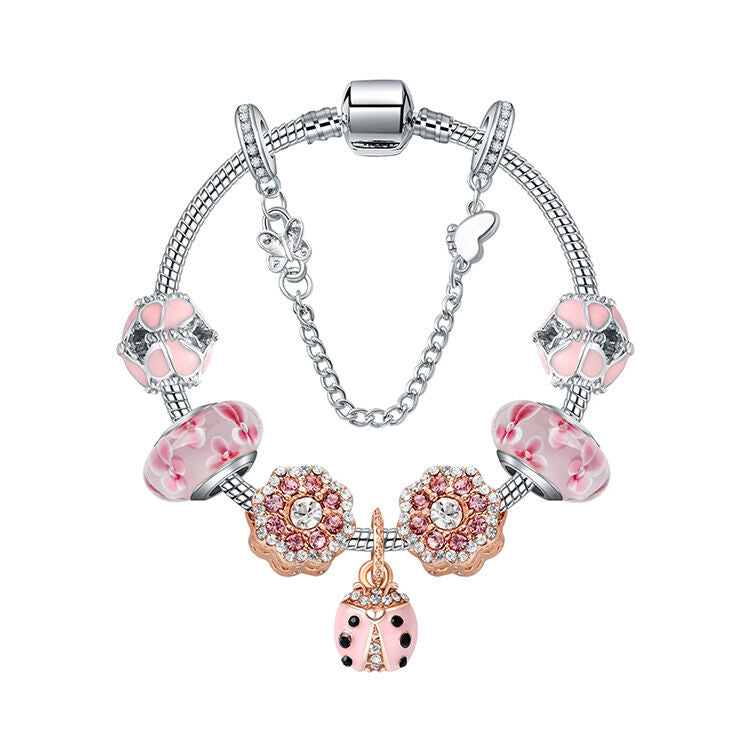 Spring Blossom Charm Bracelet with Flower Beads(18cm)