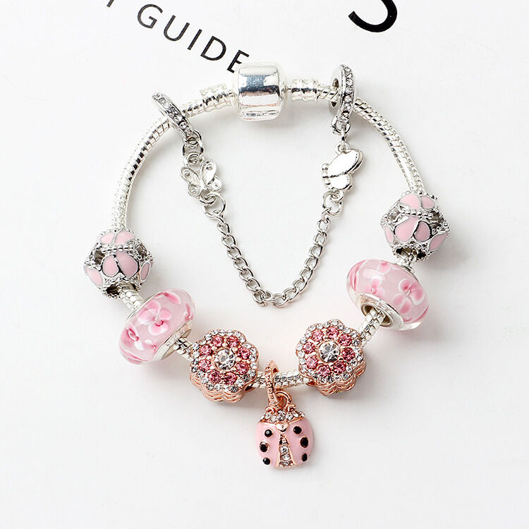 Spring Blossom Charm Bracelet with Flower Beads(18cm)