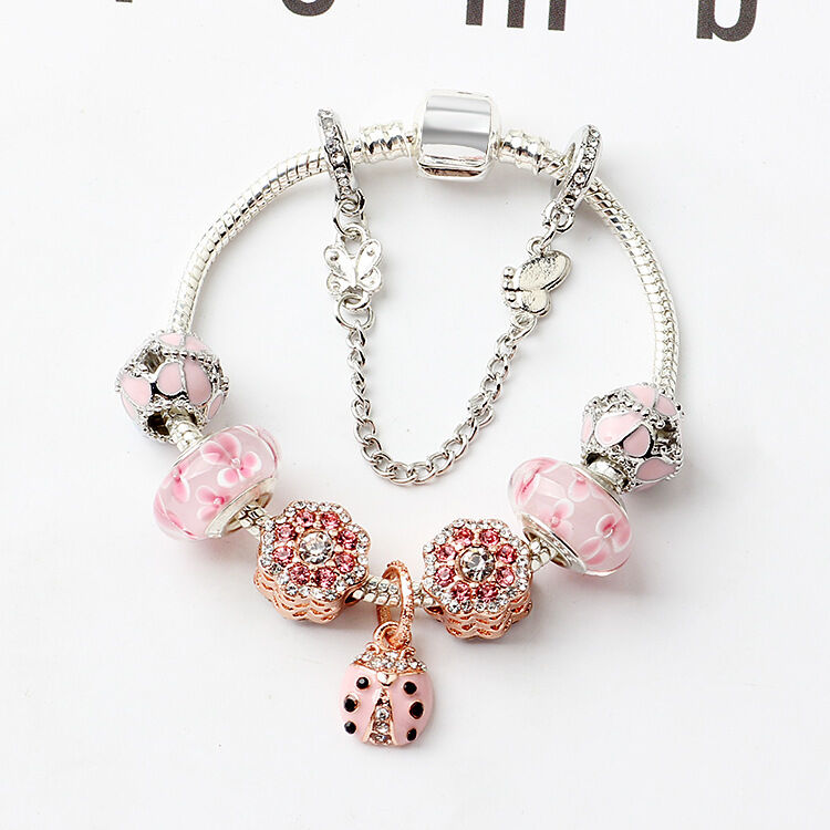 Spring Blossom Charm Bracelet with Flower Beads(18cm)