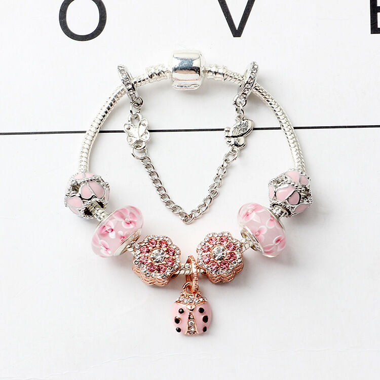 Spring Blossom Charm Bracelet with Flower Beads(20cm)