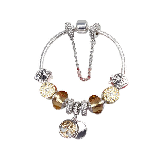 Crystal Bead & Tree of Life Pendant Bracelet with Rhinestones(19cm)