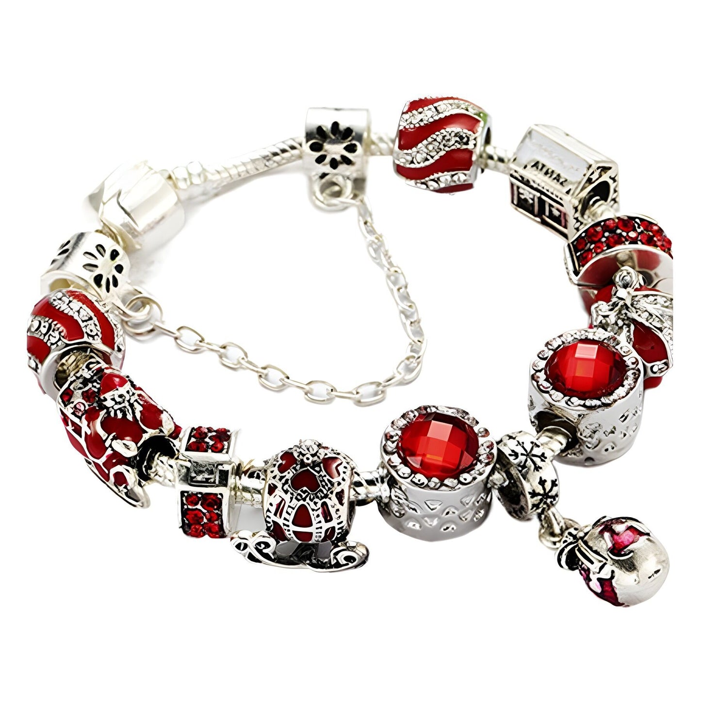 Vintage Silver-Plated Zircon Beaded Bracelet(18cm)