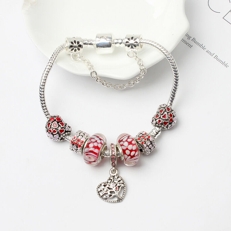 Red Zircon Beaded Christmas Tree Pendant Alloy Bracelet(20cm)