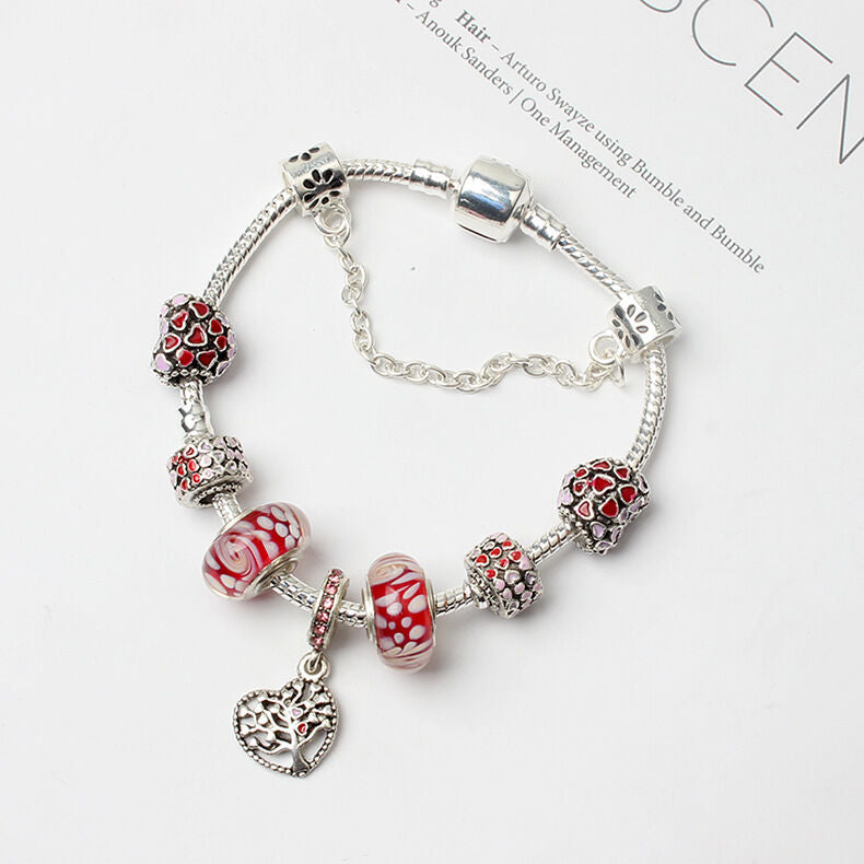 Red Zircon Beaded Christmas Tree Pendant Alloy Bracelet(20cm)