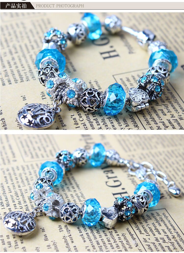 Vintage Crystal Zircon Beaded Bracelet with Hollow LOVE Alloy Pendant, Adjustable Snake Chain Bracelet(17cm+5cm)