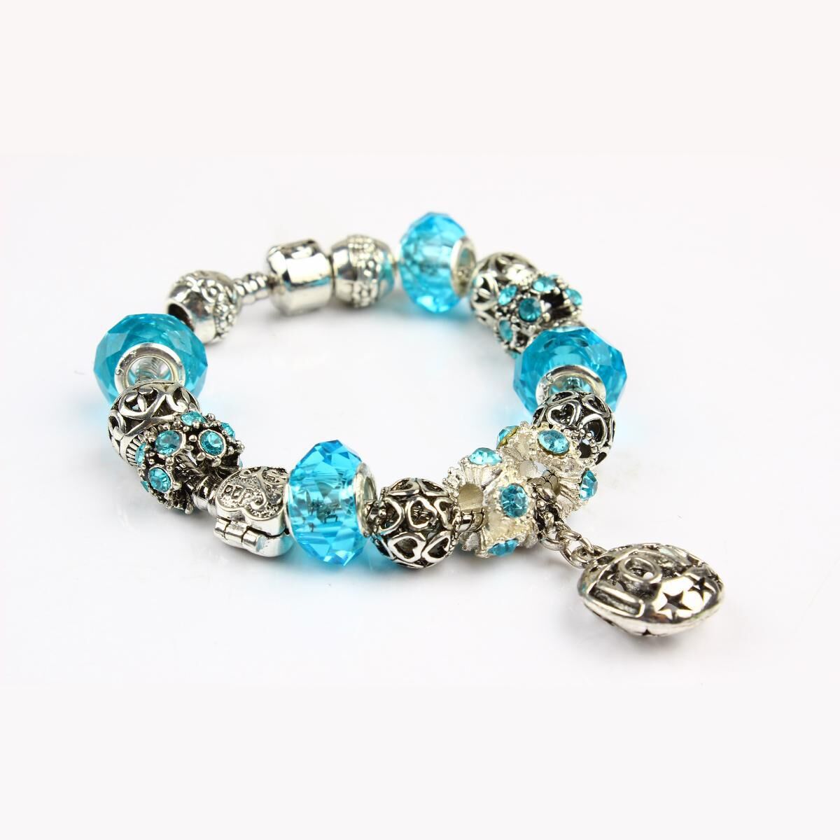 Vintage Crystal Zircon Beaded Bracelet with Hollow LOVE Alloy Pendant, Adjustable Snake Chain Bracelet(18cm+5cm)