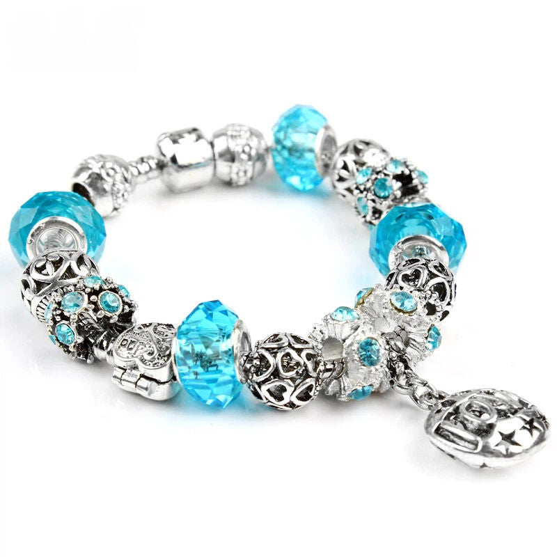 Vintage Crystal Zircon Beaded Bracelet with Hollow LOVE Alloy Pendant, Adjustable Snake Chain Bracelet(19cm+5cm)