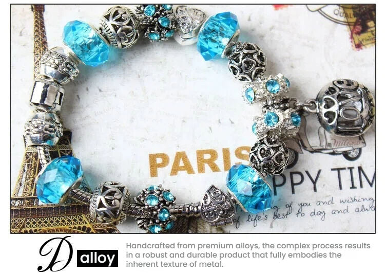 Vintage Crystal Zircon Beaded Bracelet with Hollow LOVE Alloy Pendant, Adjustable Snake Chain Bracelet(19cm+5cm)