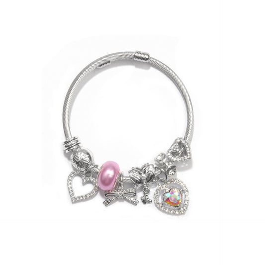 Cute Heart-shaped Beaded Bracelet with Rhinestones(20cm)