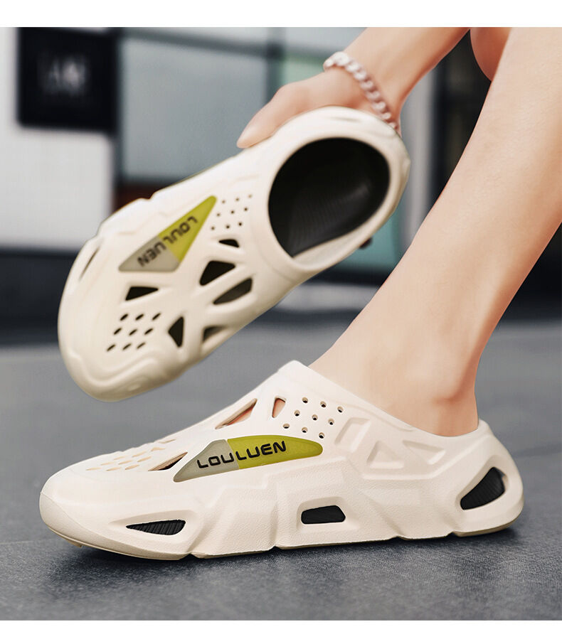 Men's Summer EVA Crocs with 3 Color Options - Breathable, Non-Slip, Comfortable Beach & Casual Sandals(white&black-38-39)