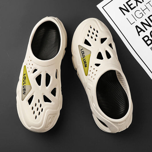 Men's Summer EVA Crocs with 3 Color Options - Breathable, Non-Slip, Comfortable Beach & Casual Sandals(white&black-44-45)