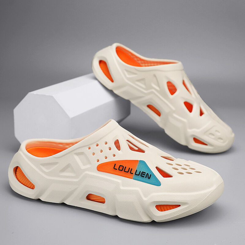 Men's Summer EVA Crocs with 3 Color Options - Breathable, Non-Slip, Comfortable Beach & Casual Sandals(white&orange-38-39)