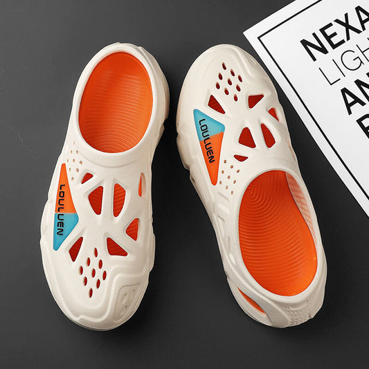 Men's Summer EVA Crocs with 3 Color Options - Breathable, Non-Slip, Comfortable Beach & Casual Sandals(white&orange-40-41)