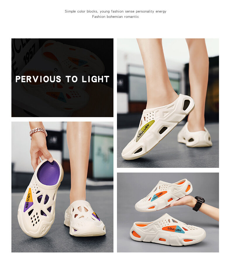 Men's Summer EVA Crocs with 3 Color Options - Breathable, Non-Slip, Comfortable Beach & Casual Sandals(white&orange-42-43)