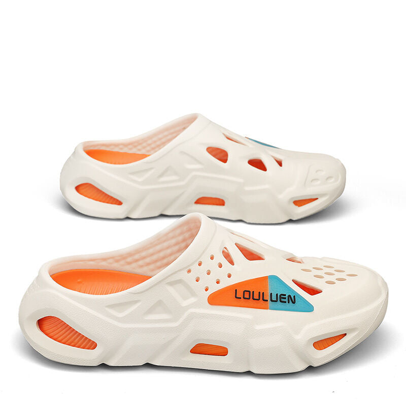 Men's Summer EVA Crocs with 3 Color Options - Breathable, Non-Slip, Comfortable Beach & Casual Sandals(white&orange-44-45)