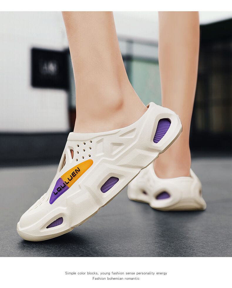 Men's Summer EVA Crocs with 3 Color Options - Breathable, Non-Slip, Comfortable Beach & Casual Sandals(white&purple-38-39)