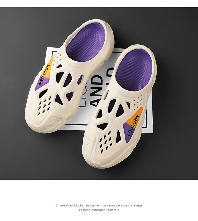 Men's Summer EVA Crocs with 3 Color Options - Breathable, Non-Slip, Comfortable Beach & Casual Sandals(white&purple-44-45)