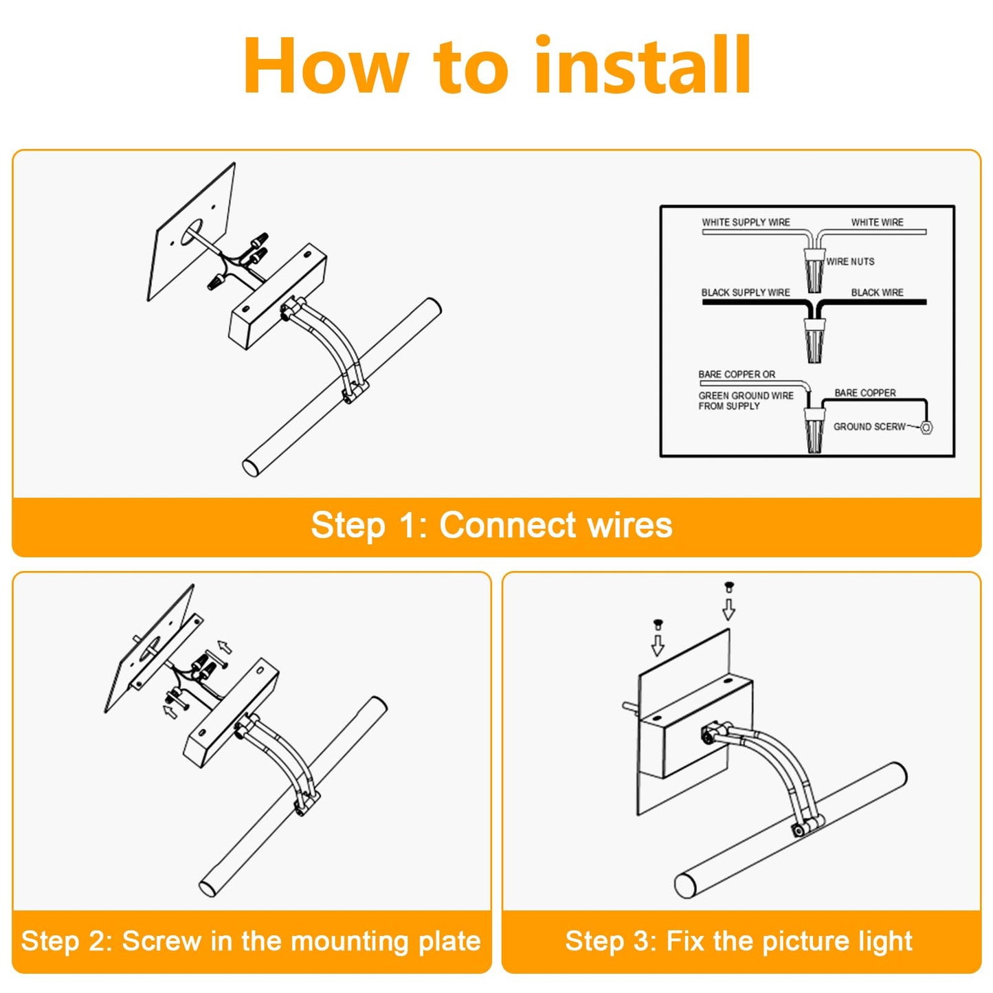 Hardwired Picture Light for Wall Black,14 inch Night Light LED Wall Sconces for Pictures,Dart Board Lights Wall Lights for Dartboard Mirror Frame Gallery