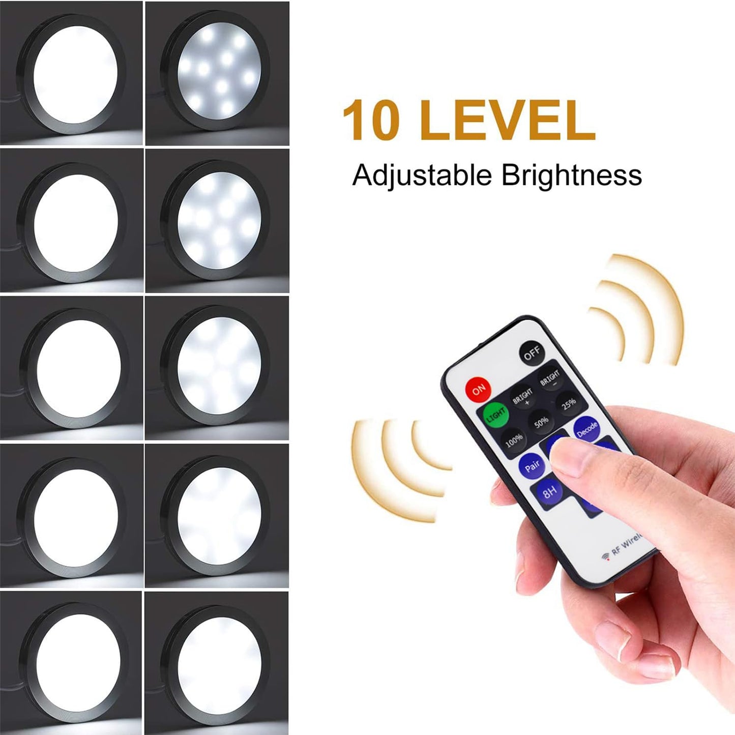 Dimmable LED Under Cabinet Lighting, Counter Showcase Kitchen Lighting Fixtures with 12V Plug in Adapter and Dimmable Wireless Remote Control, 6 Ultra Slim Puck Lights Kit