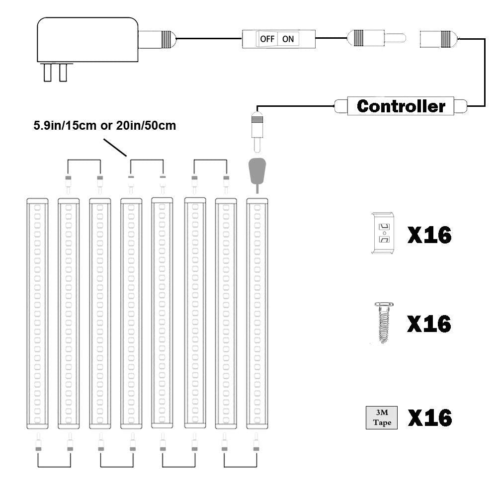 Dimmable LED Under Cabinet Lighting Bar, 12V Under Counter LED Light Strip Linkable Kit with Rocker Switch Kitchen,Showcase,Worktop, Shelf Lighting(8 Panel Kits Warmwhite)