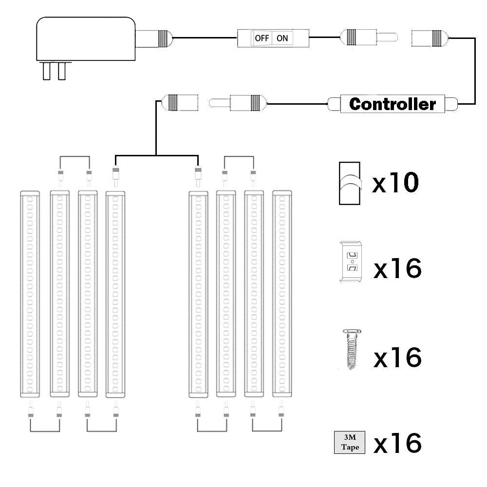 Dimmable Led Under Cabinet Lighting Bar Linkable Kits with Rocker Switch Under Counter Kitchen,Showcase,Shelf Lighting(8 Panel Kits Cold White)