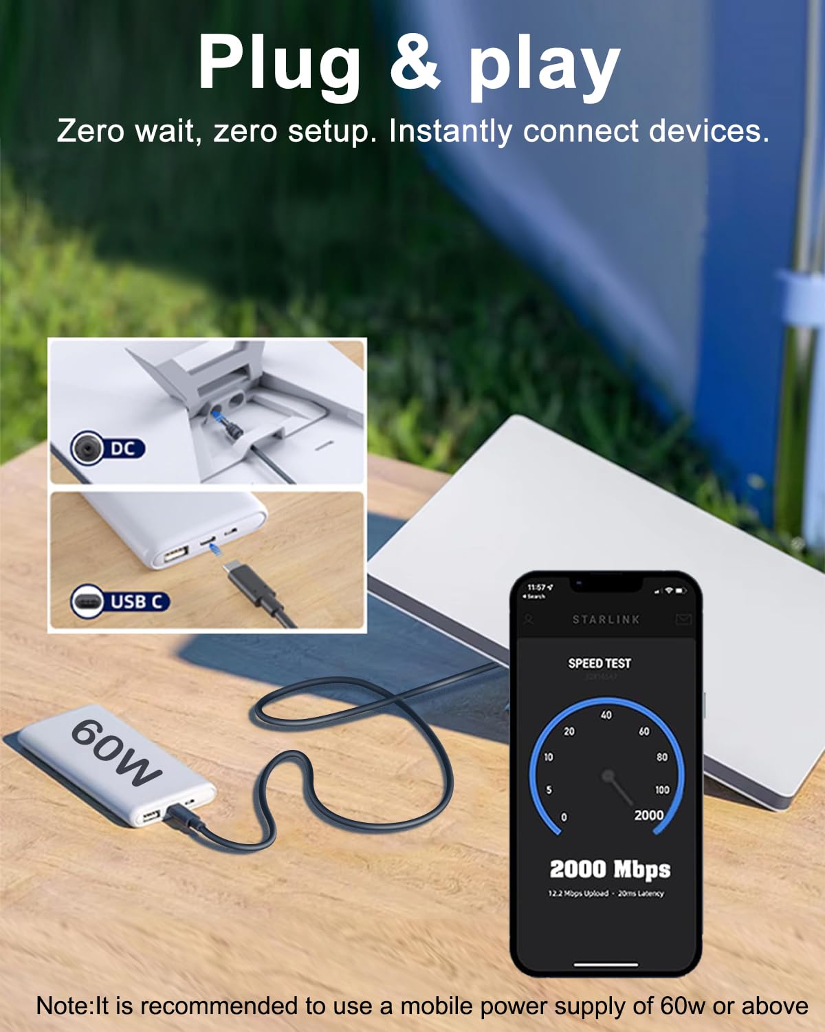 Starlink Mini Power Cable 3.3FT USB-C to DC5521