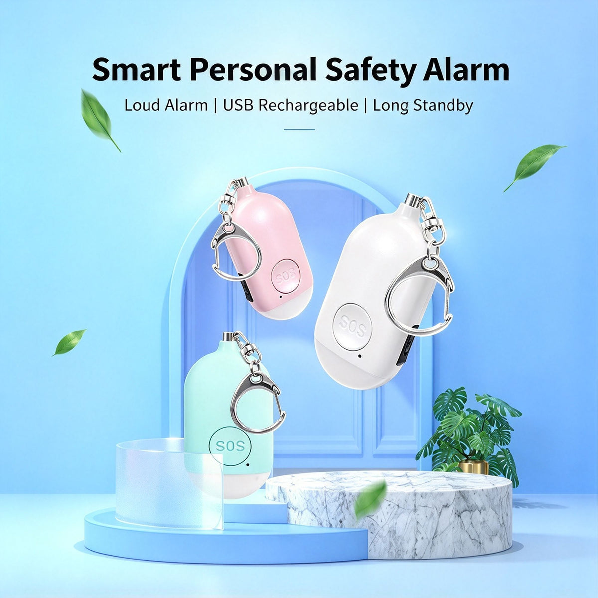 Rechargeable Self‑Defense Personal Alarm Flashlight B300 Blue English Packaging, Loud Emergency Alert Device, Holiday Outdoor Travel Personal Safety Protector