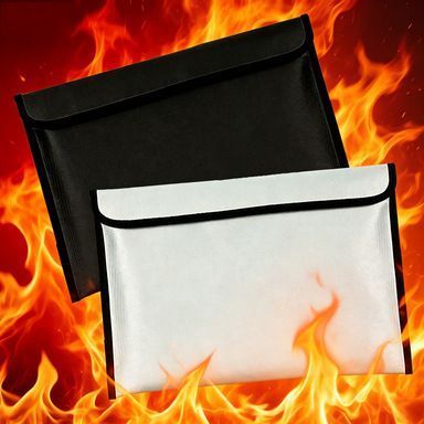 Large Black Fireproof Waterproof File Pouch 38x28cm Velcro & Zipper, Multi‑Purpose Certificate Card Storage Bag, Halloween Office Document Safety Organizer