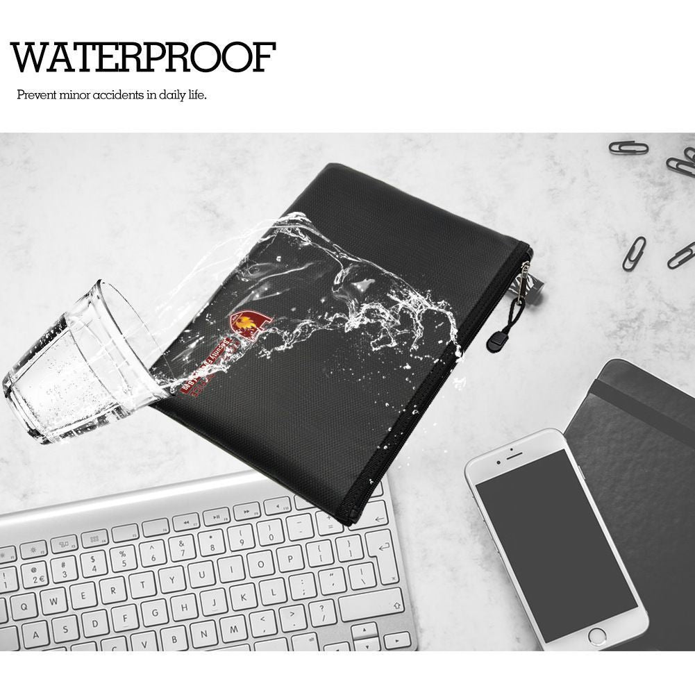 Medium Grey Fireproof Waterproof File Holder 34x24cm Velcro & Zipper, Multi‑Functional Certificate Receipt Organizer, Christmas Safe Paper Storage Pouch