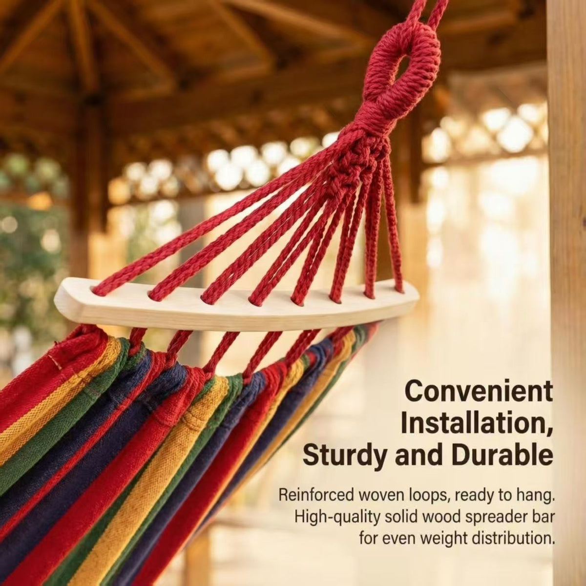 Thick Canvas Outdoor Camping Hammock - Anti-Rollover Portable Hammock for Travel Garden Beach - With Stick Red Stripe 210x100cm