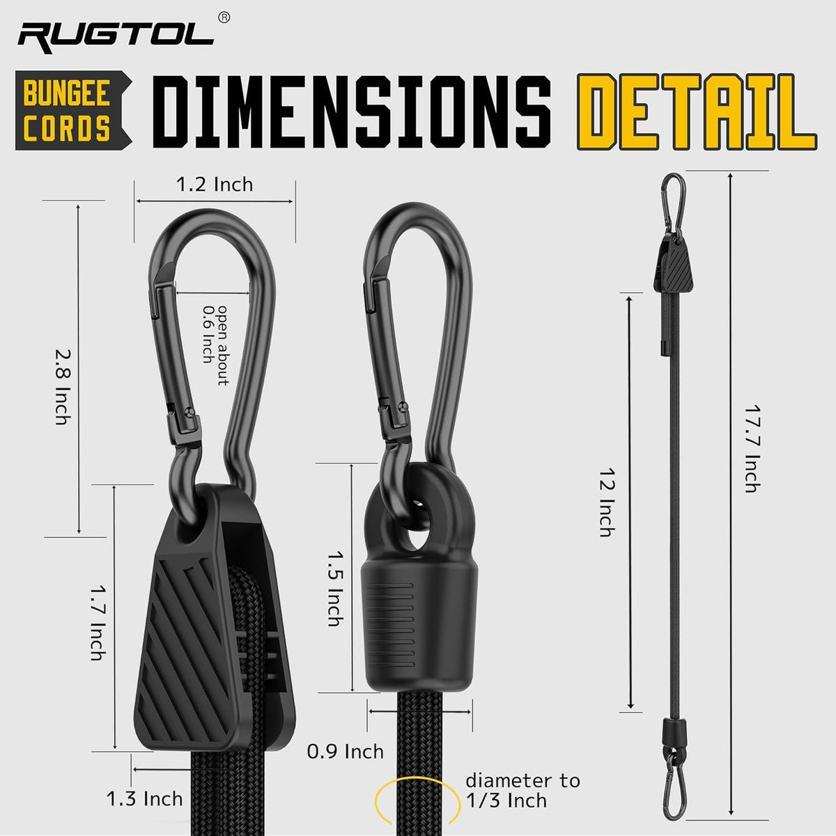 Adjustable Luggage Strap with Carabiner 6-Pack - High Elastic Bungee Cord for Luggage Packing and Fixing - Black 1.2m