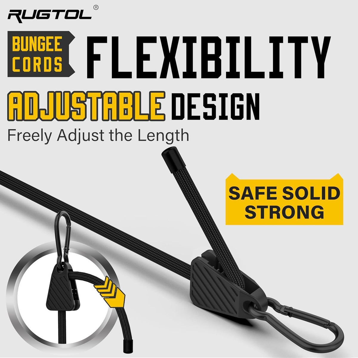 Adjustable Luggage Strap with Carabiner 6-Pack - High Elastic Bungee Cord for Luggage Packing and Fixing - Black 1.2m