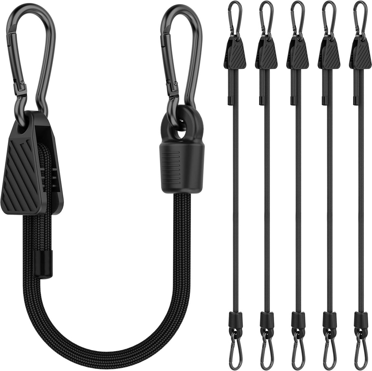 Adjustable Luggage Strap with Carabiner 6-Pack - High Elastic Bungee Cord for Luggage Packing and Fixing - Black 1m