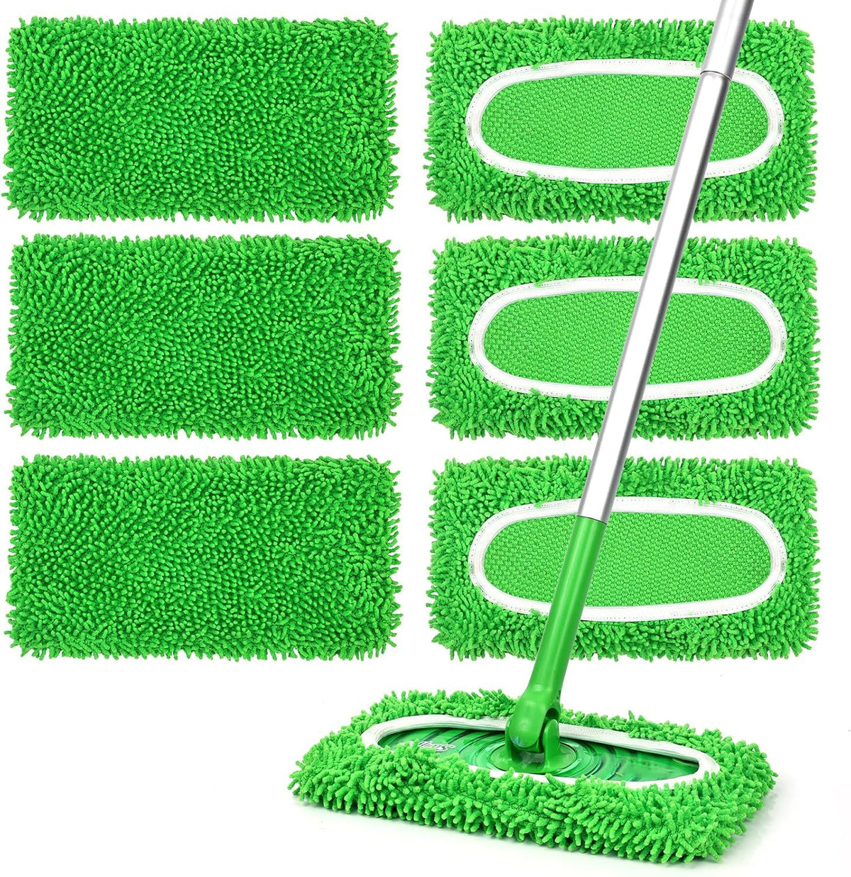 6Pcs Reusable Microfiber Mop Pads Compatible with Swiffer Sweeper Mop - Replacement Wet Mopping Pad Refills & Washable Dry Sweeping Cloths for Surface Hardwood Floor Cleaning