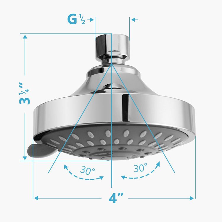 4 Inch Shower Head with 5 Spray Modes - High Pressure Handheld Showerhead for Bathroom Hotel Spa - Silver Copper Ball Head