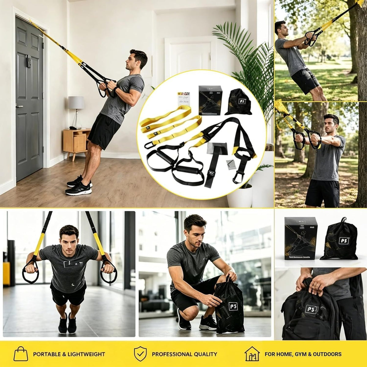 Suspension Trainer Resistance Training Kit Adjustable Straps with Door Anchor for Home Gym Full Body Workout