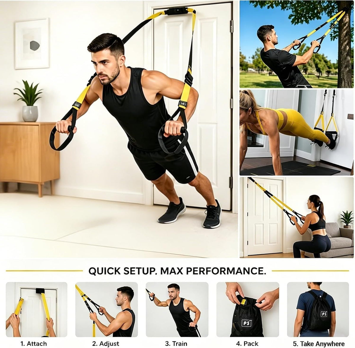 Suspension Trainer Resistance Training Kit Adjustable Straps with Door Anchor for Home Gym Full Body Workout