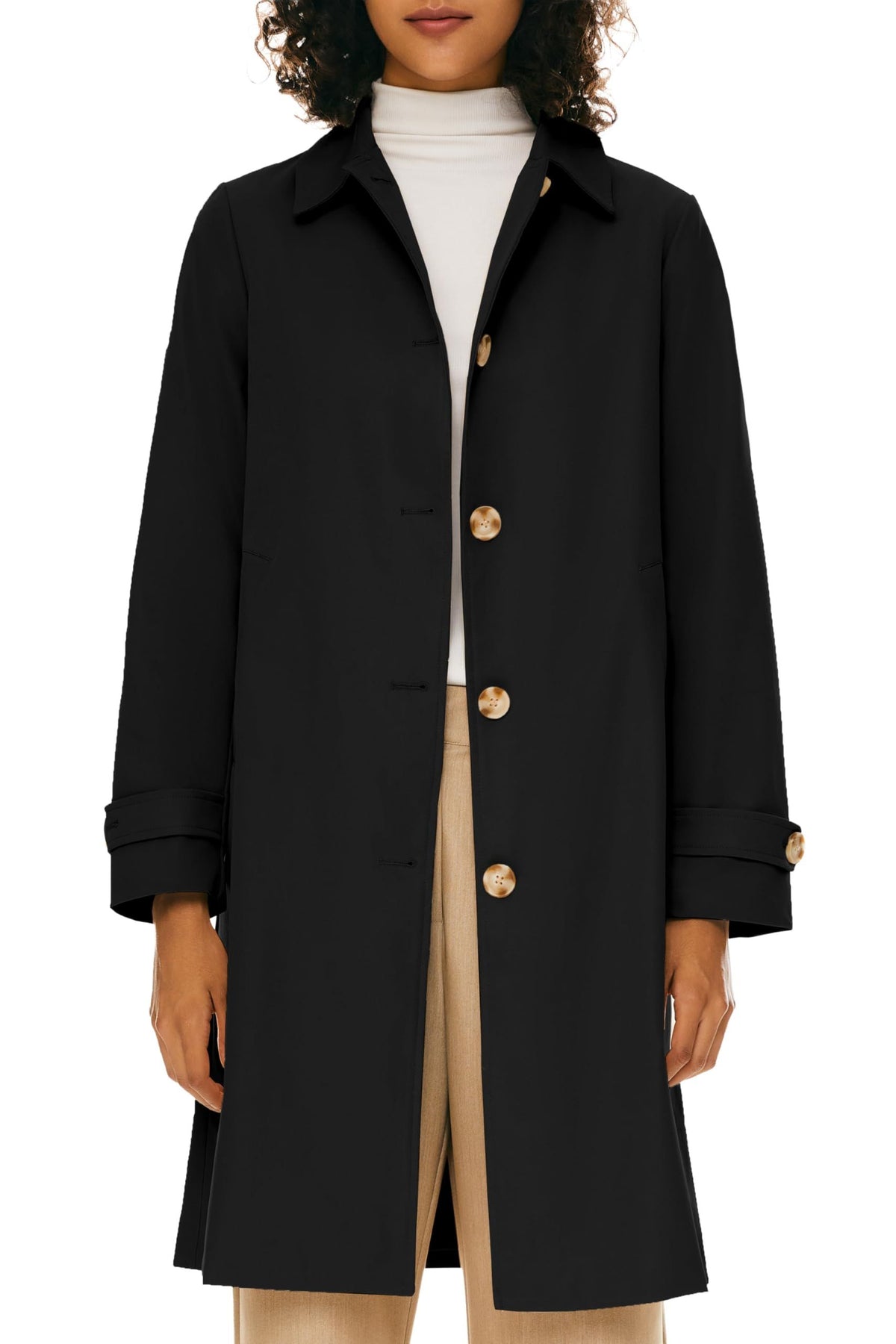 Classic Single-Breasted Trench Coat for Daily, Office & Casual Occasions, XL (Black)