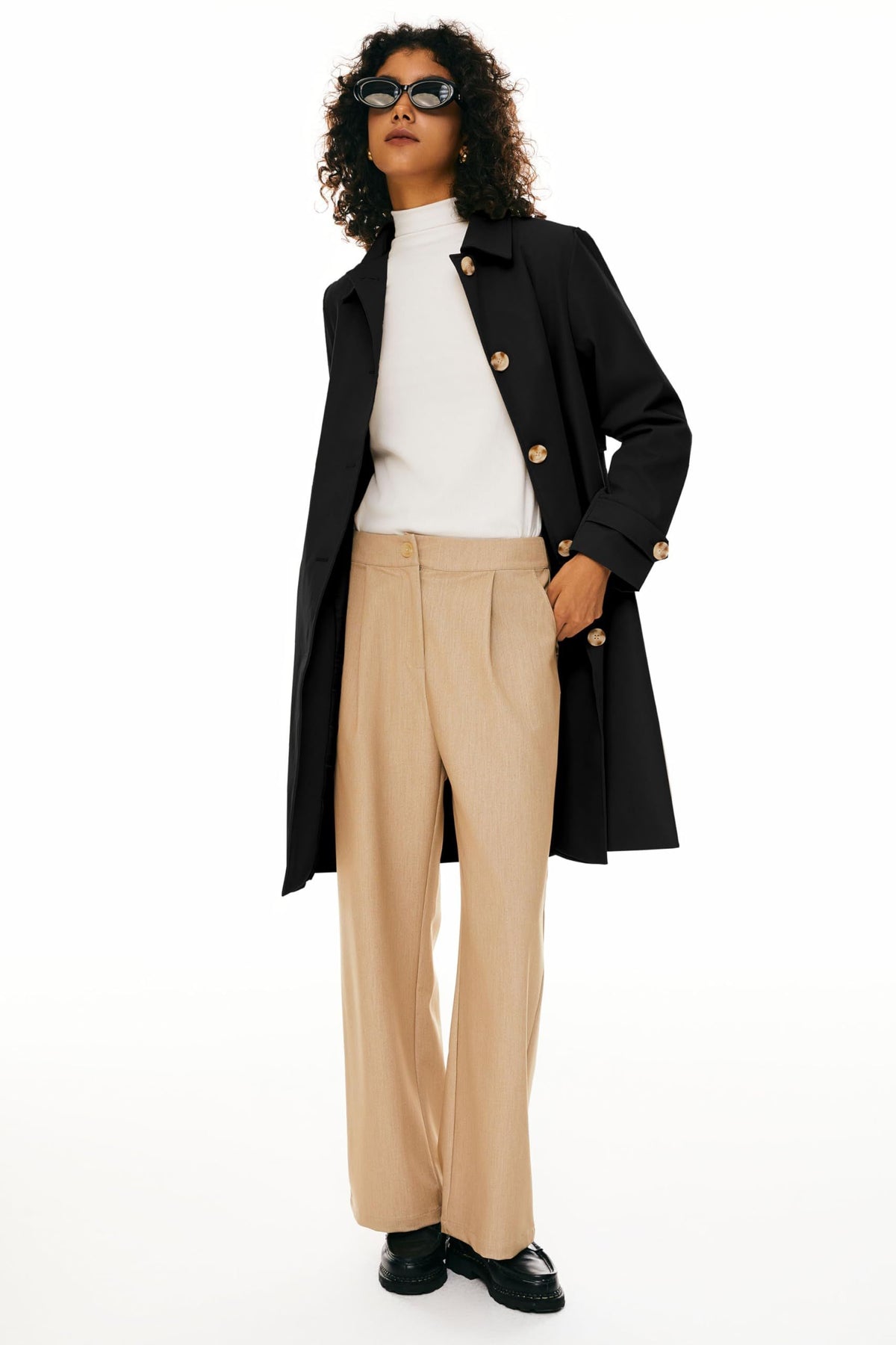 Classic Single-Breasted Trench Coat for Daily, Office & Casual Occasions, XL (Black)