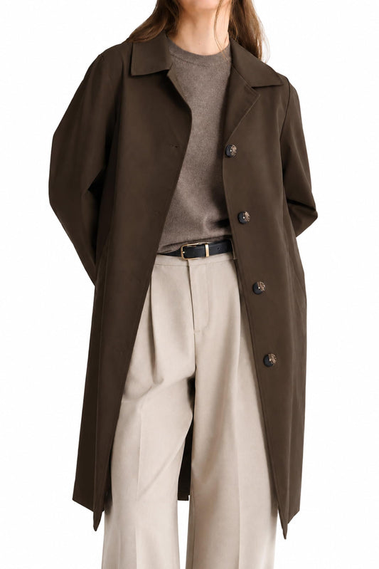 Women’s mid-length single-breasted trench coat perfect for office, weekend outings, and transitional seasons, S (dark brown)