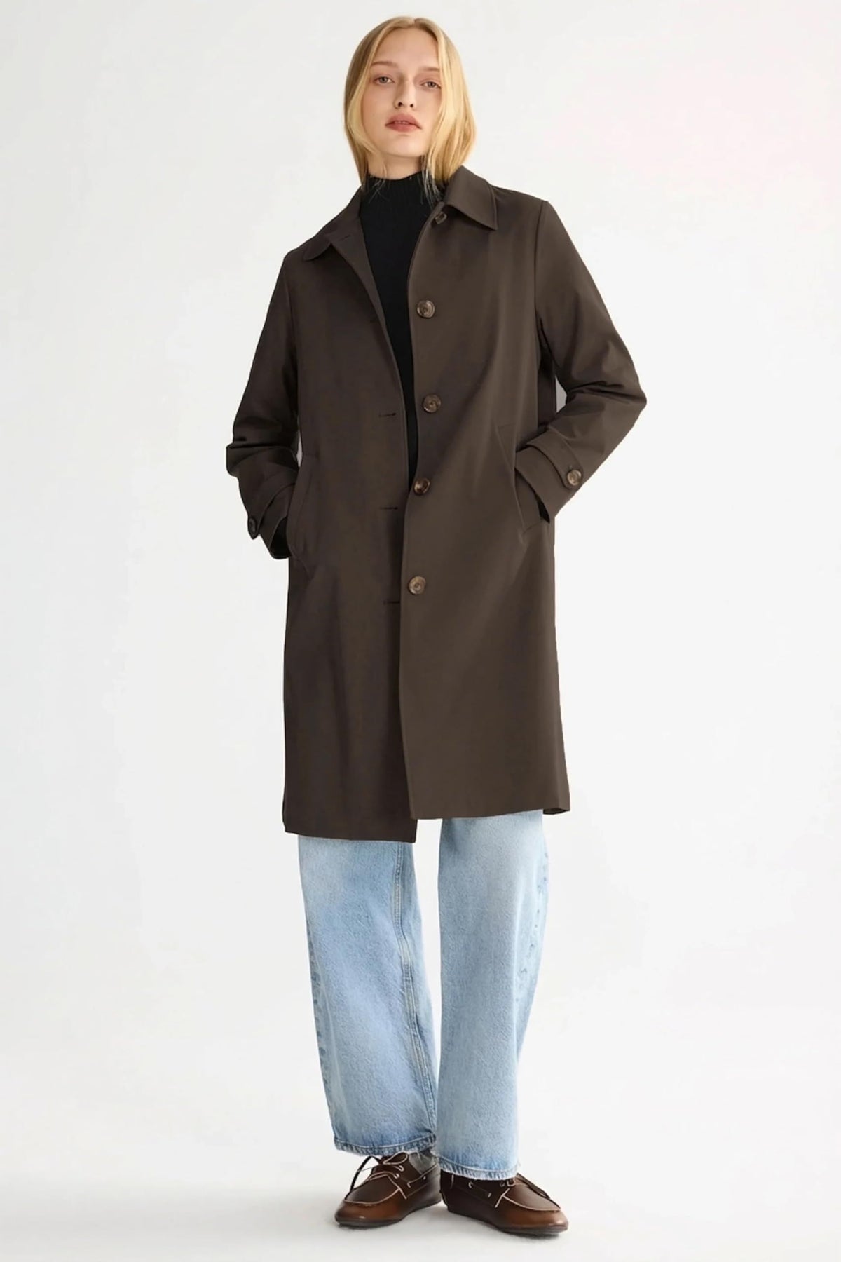 Women’s mid-length single-breasted trench coat perfect for office, weekend outings, and transitional seasons, XL (dark brown)